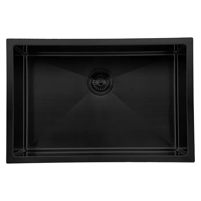 Fregadero encastrable Urano - 45,7 x 68,6 cm, Acero inoxidable, Antracita, Brillante - Elegante fregadero de cocina negro con desagüe central. El diseño oscuro añade un toque moderno a cualquier cocina.