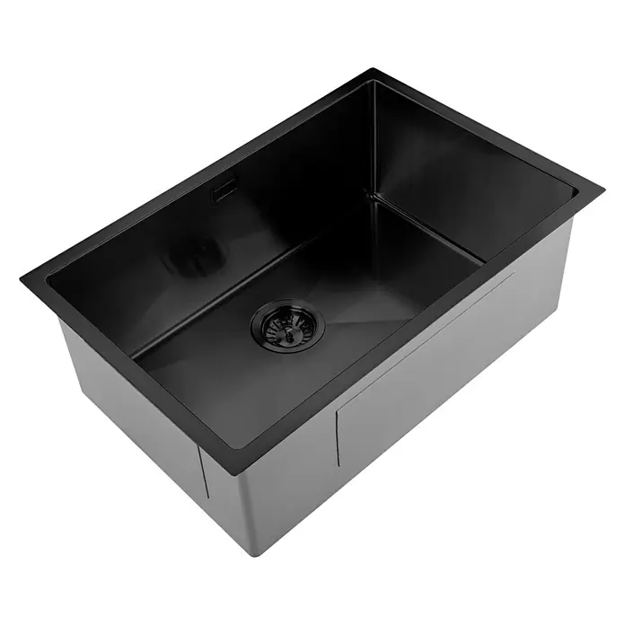 Fregadero encastrable Urano - 45,7 x 68,6 cm, Acero inoxidable, Antracita, Brillante - Elegante fregadero de cocina de acero inoxidable con acabado negro y desagüe central para diseño moderno.