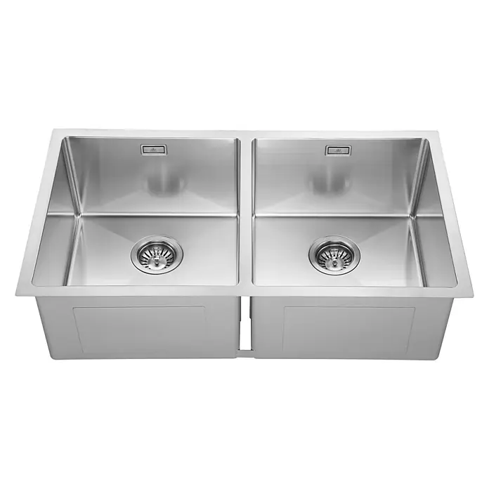 Fregadero encastrable Neptuno - 45,7 x 83,8 cm, Acero inoxidable, Número de cubetas: 2 ud., Acero inoxidable, Resplandeciente - Fregadero doble de acero inoxidable con dos cubetas y desagüe central para un trabajo eficiente en la cocina. Accesorio práctico para la cocina moderna.