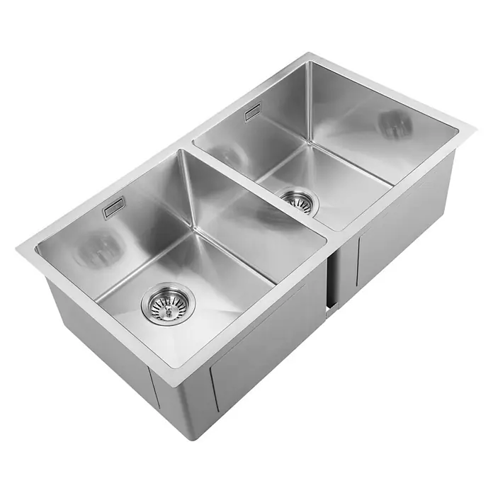 Fregadero encastrable Neptuno - 45,7 x 83,8 cm, Acero inoxidable, Número de cubetas: 2 ud., Acero inoxidable, Resplandeciente - Un fregadero doble de acero inoxidable con dos cubetas y un diseño moderno para la cocina.