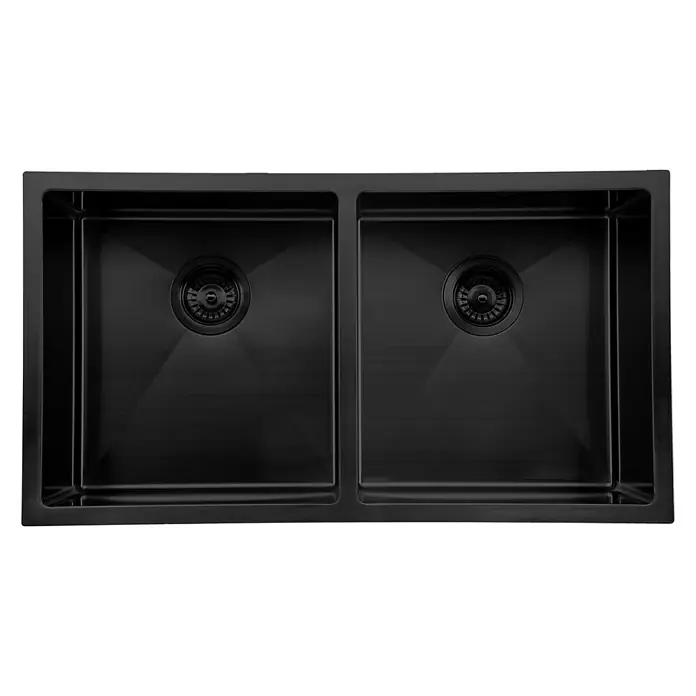Fregadero encastrable Neptuno - 45,7 x 83,8 cm, Acero inoxidable, Número de cubetas: 2 ud., Antracita, Resplandeciente - Fregadero doble negro con dos cubetas y desagües para la cocina. La pila es moderna y elegante. Perfecta para cualquier cocina.