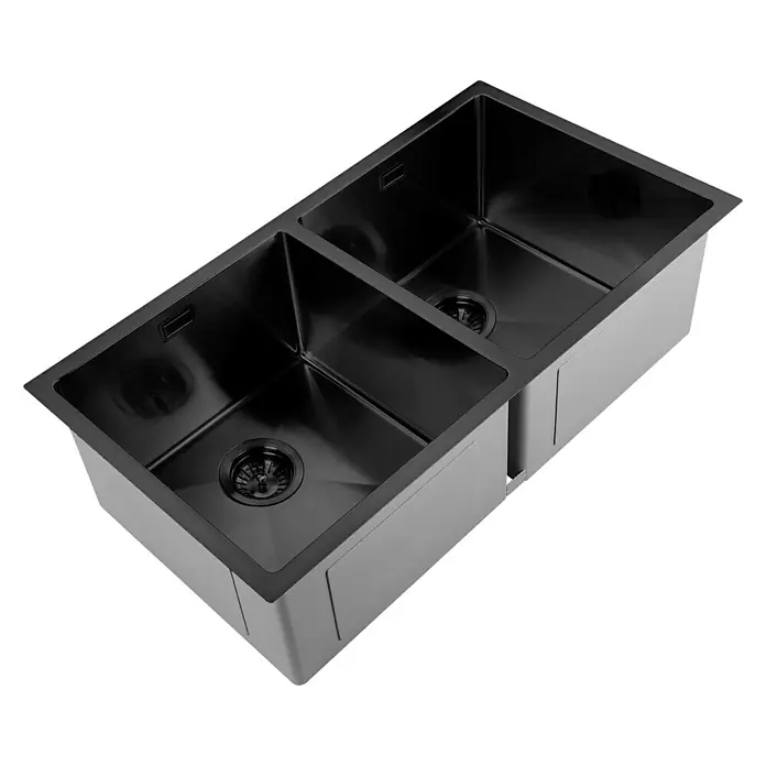 Fregadero encastrable Neptuno - 45,7 x 83,8 cm, Acero inoxidable, Número de cubetas: 2 ud., Antracita, Resplandeciente - Fregadero de cocina de doble cubeta de acero inoxidable. El fregadero está dividido en dos áreas iguales y tiene un aspecto moderno.