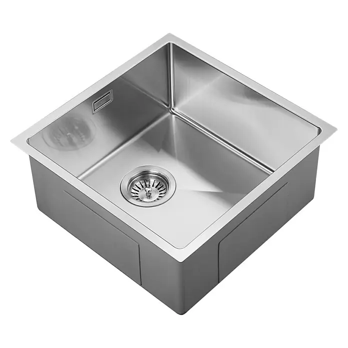 Fregadero encastrable Marte - 44 x 44 cm, Acero inoxidable, Acero inoxidable, Resplandeciente - Un fregadero de acero inoxidable de forma cuadrada con desagüe en el centro. Perfecto para cualquier cocina moderna y fácil de limpiar.