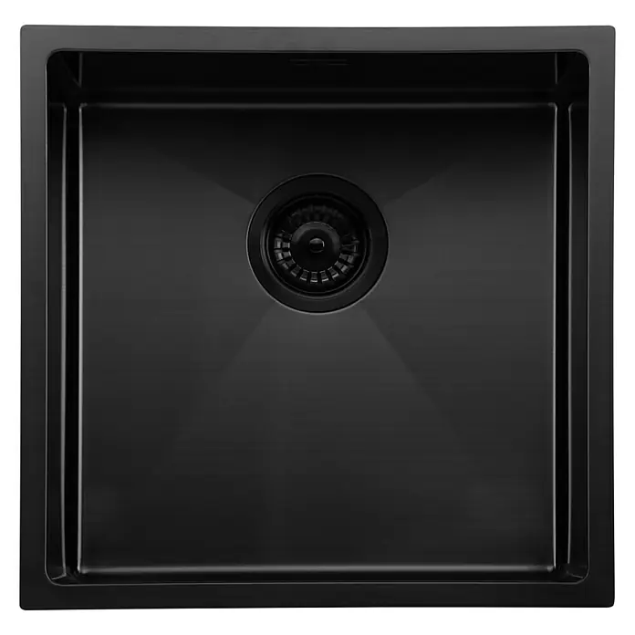 Fregadero encastrable Marte - 44 x 44 cm, Acero inoxidable, Antracita, Resplandeciente - Fregadero de cocina negro con desagüe central. Diseño elegante y moderno para cualquier cocina.