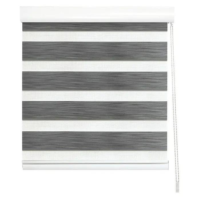 Estor noche y día París - An x Al: 165 x 250 cm, Gris - Elegantes rayas horizontales grises y blancas adornan este moderno estor enrollable doble, ideal para una decoración elegante y control de luz.