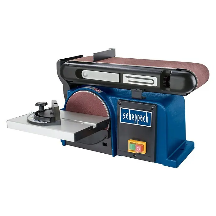 Scheppach Band- & Tellerschleifer BTS900 - 370 W, 2.850 U/min - Produktbild einer Scheppach BTS800 Bandschleifmaschine, ideal für Holzbearbeitung mit Schleifband und Schleifscheibe.
