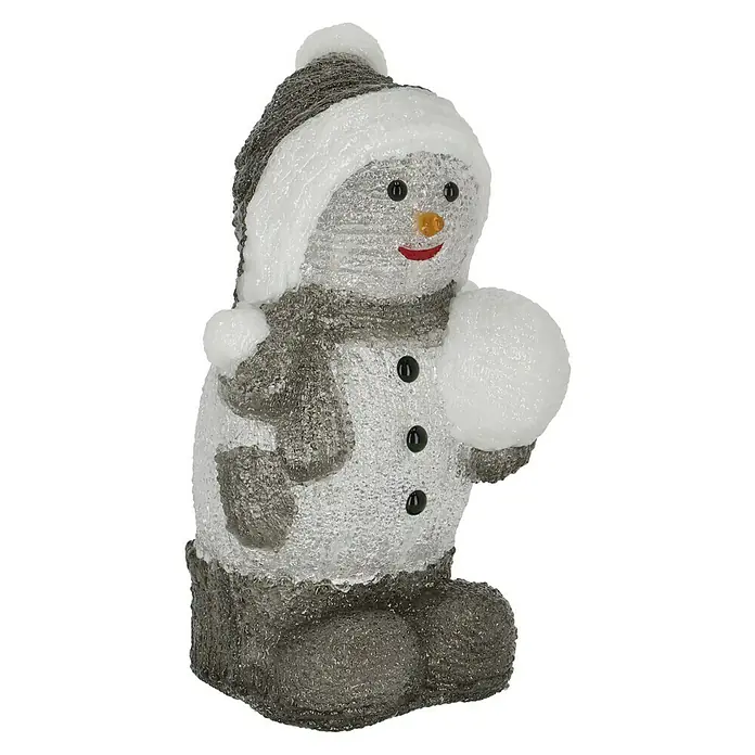 Tween Light Figura LED navideña Muñeco de Nieve - 17 x 16 x 31 cm, Blanco, LED - Una figura festiva de muñeco de nieve con bufanda y sombrero lanzando una bola de nieve, perfecta para la decoración navideña.