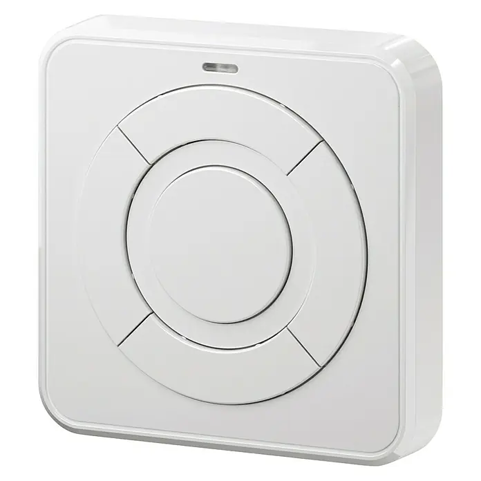 Hörmann EcoStar Innentaster RIT 5 BiSecur - Aufputzmontage - Nahaufnahme einer weißen Smart-Home-Steuerung mit runden Tasten und einem schlanken, modernen Design für die intuitive Bedienung.