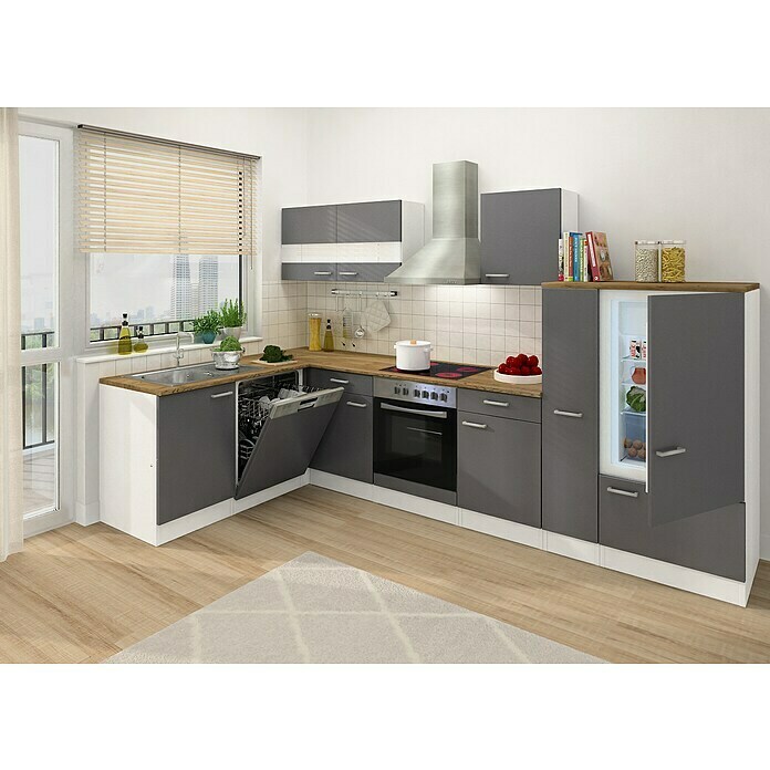 Respekta Cocina esquinera (172 x 310 cm, Con dispositivos eléctricos, Gris)