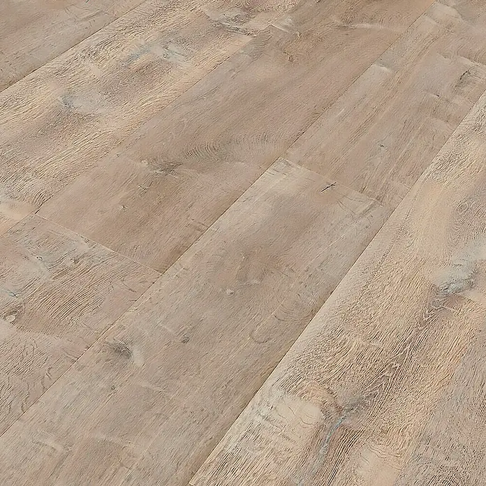 Parkett - Eiche Bornholm, Landhausdiele, 2.130 x 190 x 14,2 mm - Nahaufnahme eines hellen, modernen Holzfußbodens mit einzigartigen Maserungen, die eine warme, einladende Atmosphäre schaffen.