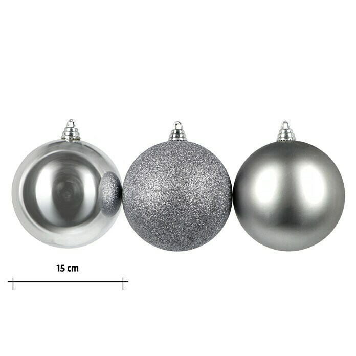 Christbaumkugel-Mix (Silber, Kunststoff, Durchmesser: 15 cm, 3 Stk.)