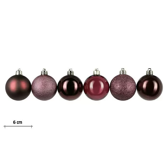 Weihnachtskugeln - Bordeaux, Kunststoff, Durchmesser: 6 cm, 48 Stk. - Vorderansicht