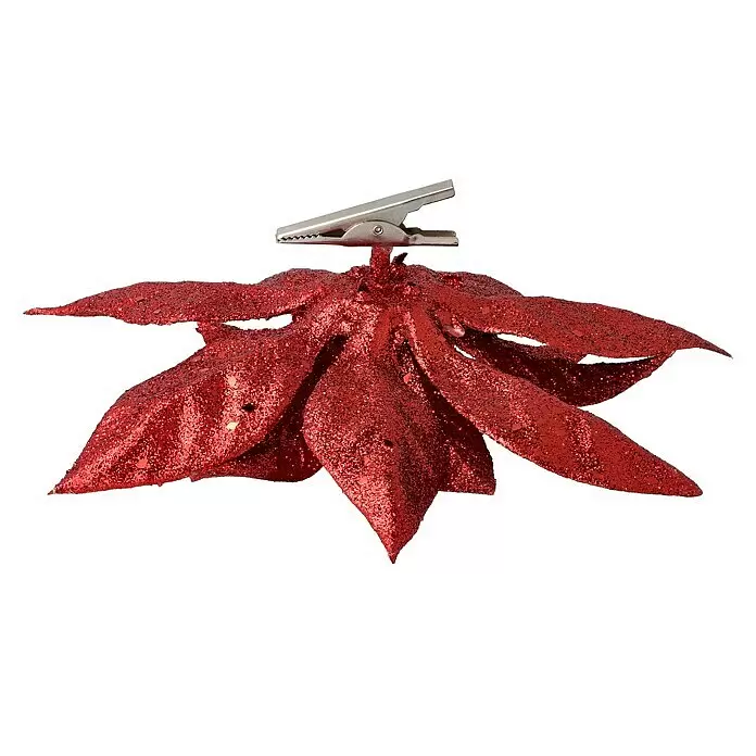 Dekoblüten Weihnachtsstern mit Clip - Durchmesser: 18 cm, Kunststoff, Rot, Christrose - Ansicht von oben