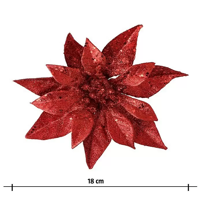 Dekoblüten Weihnachtsstern mit Clip - Durchmesser: 18 cm, Kunststoff, Rot, Christrose - Vorderansicht
