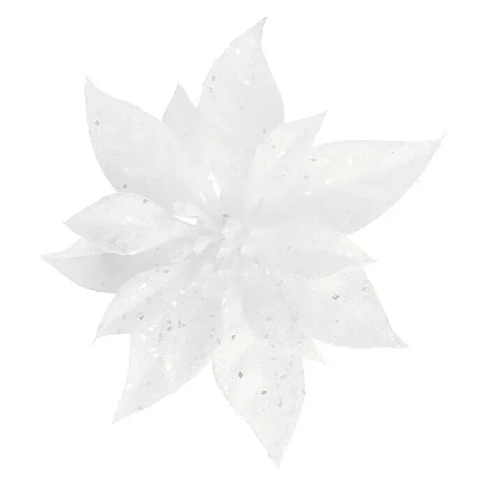 Dekoblüten Weihnachtsstern mit Clip - Durchmesser: 18 cm, Kunststoff, Weiß, Christrose - Diagonale Ansicht