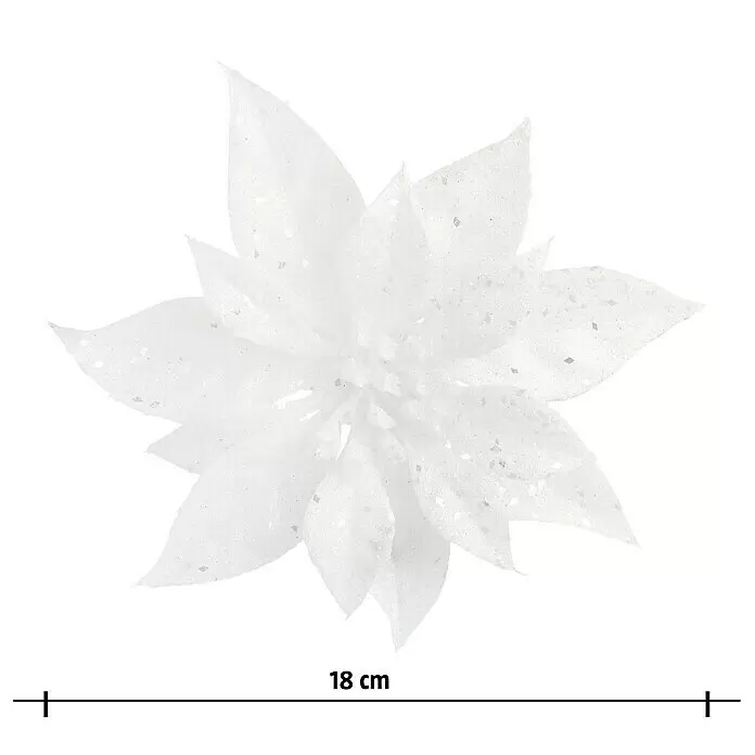 Dekoblüten Weihnachtsstern mit Clip - Durchmesser: 18 cm, Kunststoff, Weiß, Christrose - Vorderansicht
