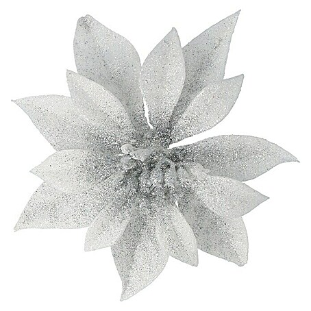 Dekoblüten Weihnachtsstern mit Clip (Silber, Kunststoff, Christrose, Durchmesser: 18 cm)