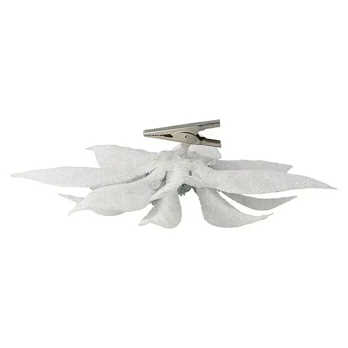 Dekoblüten Weihnachtsstern mit Clip - Durchmesser: 18 cm, Kunststoff, Silber, Christrose - Ansicht von oben