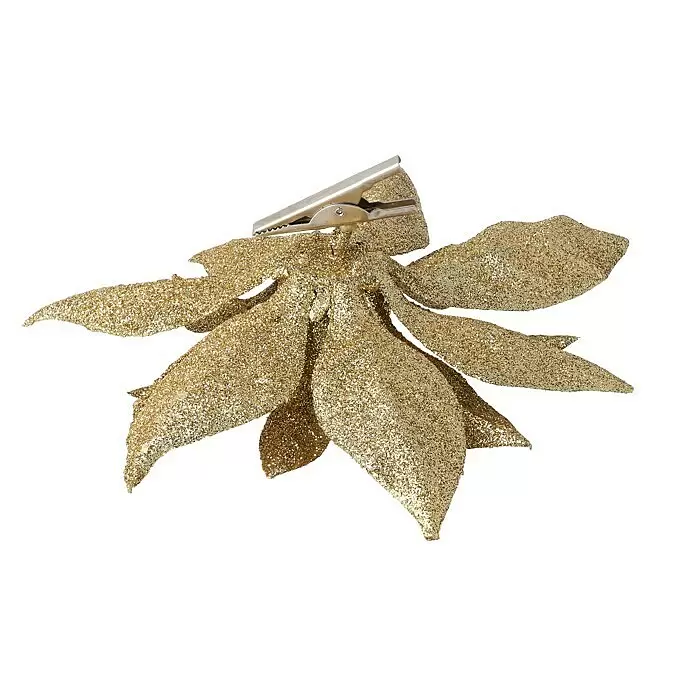 Dekoblüten Weihnachtsstern mit Clip - Durchmesser: 18 cm, Kunststoff, Gold, Christrose - Ansicht von oben