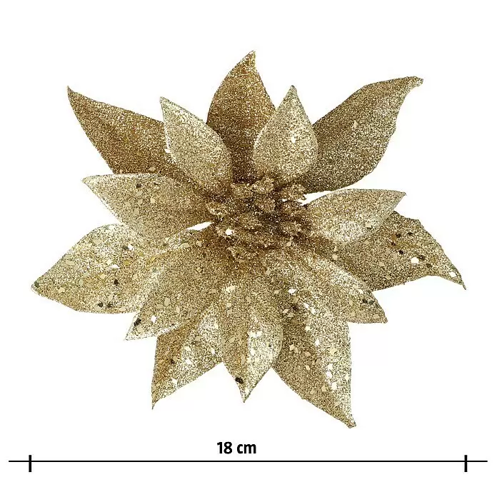 Dekoblüten Weihnachtsstern mit Clip - Durchmesser: 18 cm, Kunststoff, Gold, Christrose - Vorderansicht