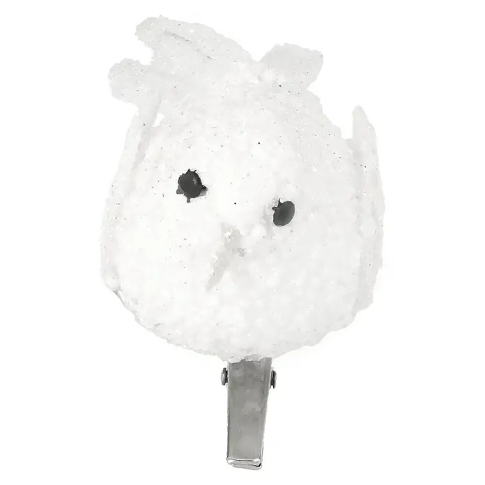 Christbaumschmuck Vogel - Weiß, Kunststoff - Nahaufnahme eines weißen, glitzernden Schnee-Eule-Clip-Ornaments, das ein festliches Dekor darstellt.