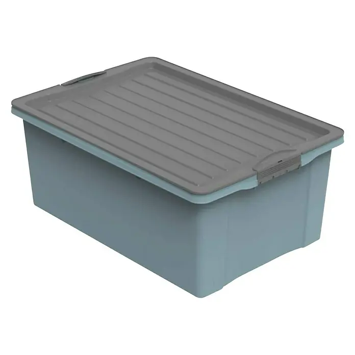 Rotho Aufbewahrungsbox Compact - L x B x H: 57 x 40 x 25 cm, Kunststoff, Horizon Blue - Blaue Aufbewahrungsbox mit grauem Deckel, ideal für die Organisation von Gegenständen. Die Box ist robust und vielseitig einsetzbar.