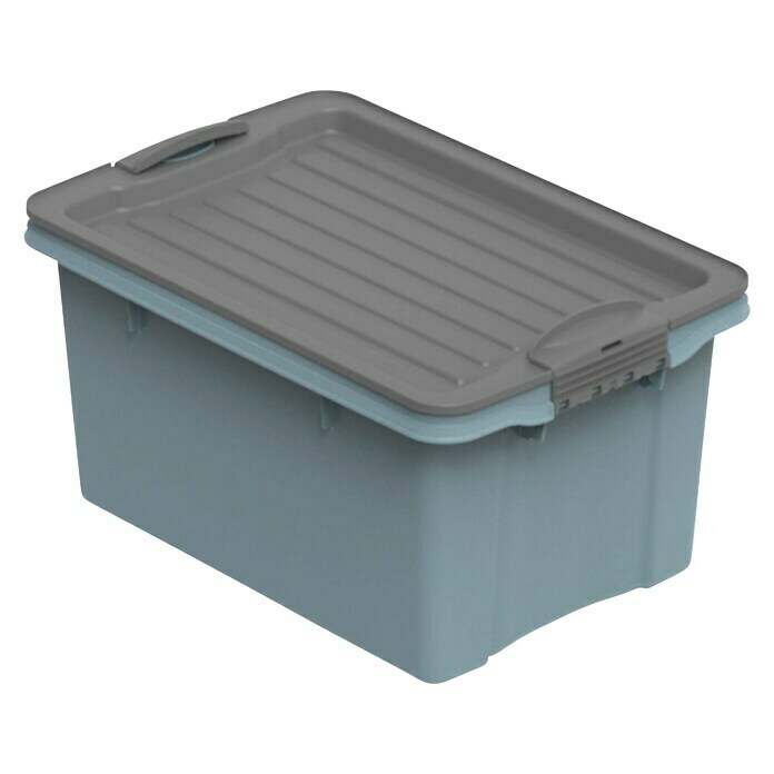 Rotho Stapelbox CompactL x B x H: 27 x 18,5 x 15 cm, Kunststoff, Horizon Blue Diagonal View