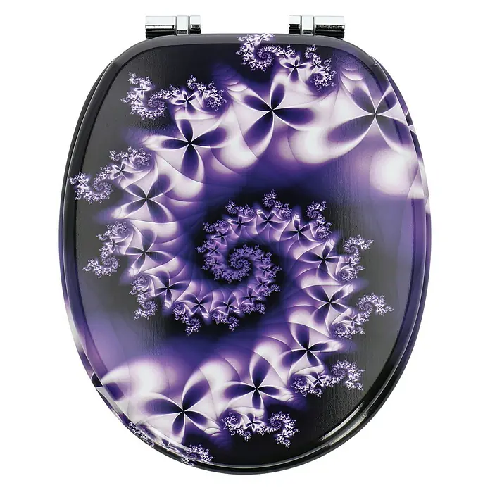 Poseidon WC-Sitz Violet - MDF, Violett, Mit Absenkautomatik - WC-Sitz mit abstraktem, violettem Spiralmuster, das dem Badezimmer einen modernen und künstlerischen Touch verleiht. Praktisch und dekorativ.