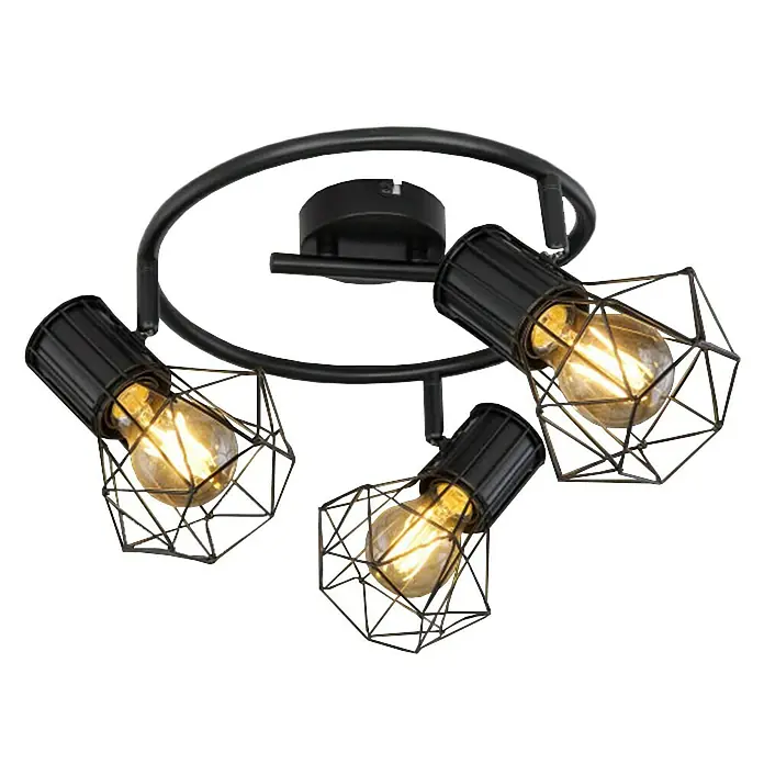 Globo Deckenstrahler - 40 W, Schwarz, E27 - Deckenleuchte im Industrial-Design mit drei schwarzen, geometrischen Lampenschirmen und warmweißem Licht für ein stimmungsvolles Ambiente.