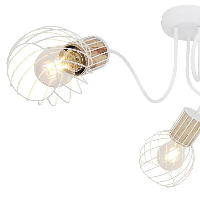 Globo Deckenleuchte Luise - 40 W, Weiß, E27, 3 Stk. - Eine moderne, weiße Deckenleuchte mit drei Lampen in Drahtkäfigen, die ein warmes Licht verbreiten. Perfekt für Wohnzimmer.