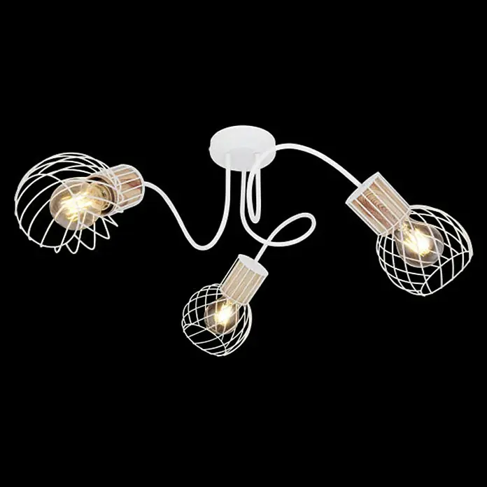 Globo Deckenleuchte Luise - 40 W, Weiß, E27, 3 Stk. - Weiße Deckenleuchte mit drei Lampen und Drahtschirmen für ein modernes Ambiente.