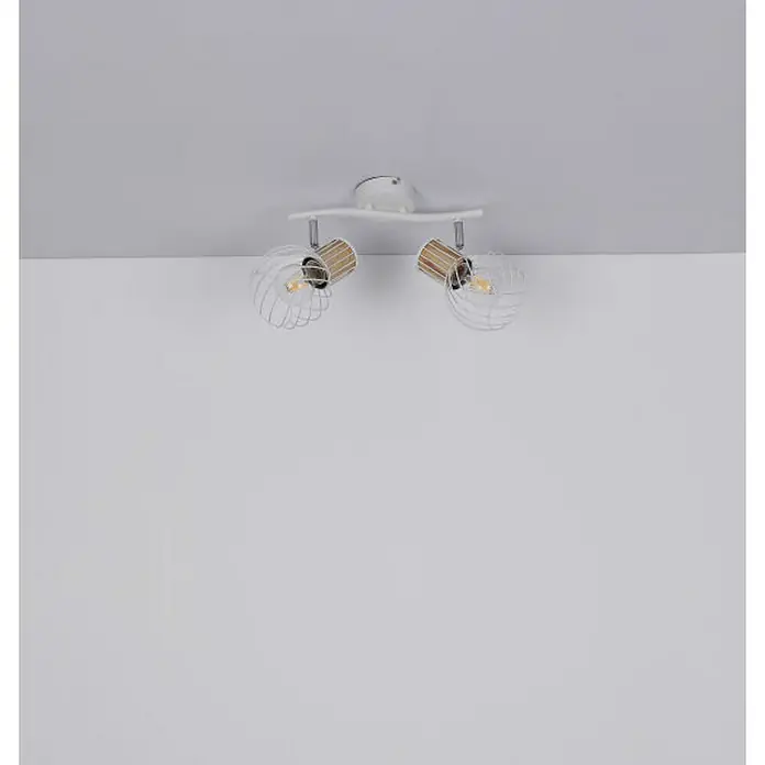 Globo Deckenleuchte Luise - 40 W, L x B x H: 29,6 x 23 x 18,5 cm, Weiß, E27, 2 Stk. - Die Deckenleuchte verfügt über zwei individuell verstellbare Strahler mit einem dekorativen, spiralförmigen Lampenschirm in Weiß und Holzakzenten.