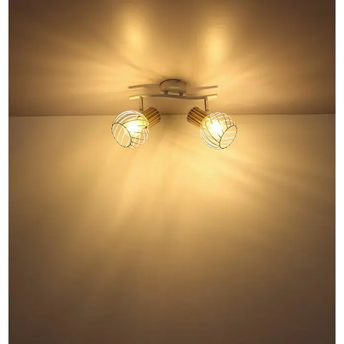 Globo Deckenleuchte Luise - 40 W, L x B x H: 29,6 x 23 x 18,5 cm, Weiß, E27, 2 Stk. - Eine Deckenleuchte mit zwei Strahlern in einem warmen Gelbton, die ein modernes und helles Ambiente erzeugt.