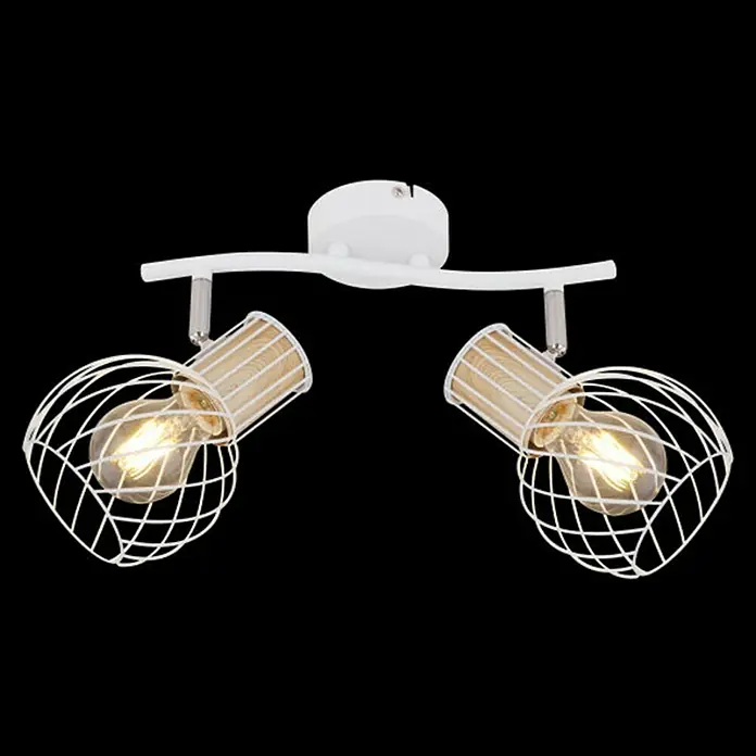 Globo Deckenleuchte Luise - 40 W, L x B x H: 29,6 x 23 x 18,5 cm, Weiß, E27, 2 Stk. - Eine weiße Deckenleuchte mit zwei Strahlern, die von einem dekorativen Drahtgeflecht umgeben sind und warmes Licht verbreiten.