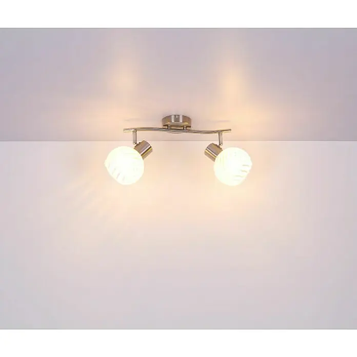 Globo Deckenstrahler Willy - 80 W, L x B x H: 36 cm x 19 cm x 192 mm, Nickel matt, E27 - Moderne Deckenleuchte mit zwei Strahlern. Die Leuchte spendet warmes Licht und sorgt für eine angenehme Atmosphäre im Raum.