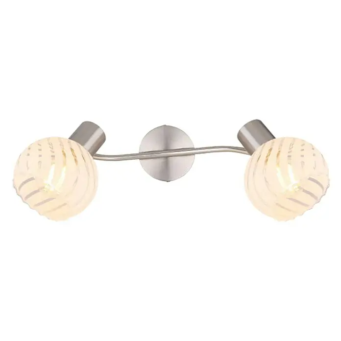 Globo Deckenstrahler Willy - 80 W, L x B x H: 36 cm x 19 cm x 192 mm, Nickel matt, E27 - Moderne Wandleuchte mit zwei runden Lampenschirmen mit Streifenmuster und silbernem Finish für ein stilvolles Ambiente.