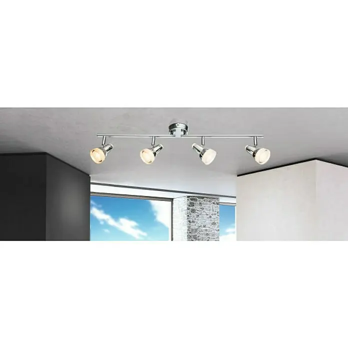 Globo LED-Deckenstrahler - 16 W, L x B x H: 68,5 x 8 x 17 cm, Chrom, Warmweiß, Anzahl Leuchtmittel: 4 Stk. - Moderne Chrom-Deckenleuchte mit vier Strahlern. Die Strahler sind verstellbar und sorgen für eine angenehme Beleuchtung im Raum.