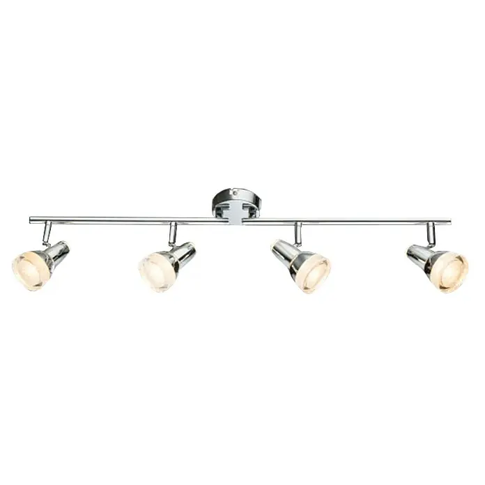 Globo LED-Deckenstrahler - 16 W, L x B x H: 68,5 x 8 x 17 cm, Chrom, Warmweiß, Anzahl Leuchtmittel: 4 Stk. - Eine Chrom-Spotleuchte mit vier verstellbaren Strahlern, die für eine gezielte Beleuchtung sorgen und einen modernen Akzent setzen.