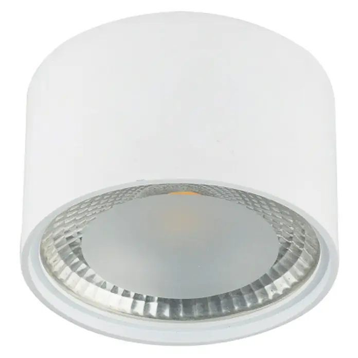 Globo LED-Deckenleuchte rund Serena - 12 W, Ø x H: 113 mm x 8 cm, Weiß, Klar, Warmweiß - Nahaufnahme einer runden, weißen LED-Deckenleuchte mit silbernem Reflektor und einem Milchglasdiffusor.