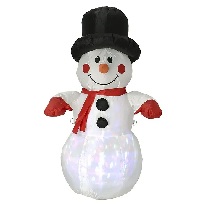 Figura LED navideña - Funcionamiento en red, LED - Muñeco de nieve inflable con sombrero, bufanda roja y luces de colores. Ideal para la decoración navideña en el jardín.