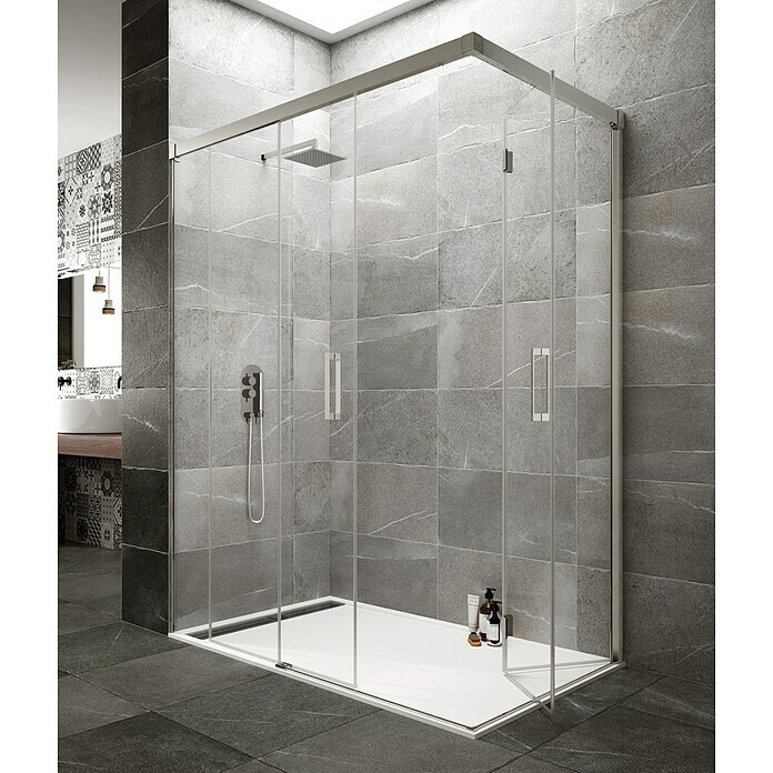 GME Mampara de ducha esquinera Tandem (L x An x Al: 70 x 70 x 195 cm, Anodizado, 6 mm, Plata brillo)
