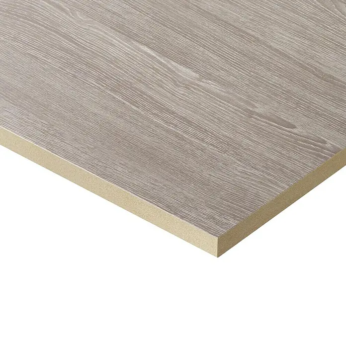 Solid Elements Tablero de melamina Roble Finlandés - 280 cm x 103 cm x 16 mm - Primer plano de un panel de madera clara, destacando la textura y el material. Ideal para proyectos de muebles o diseño de interiores.
