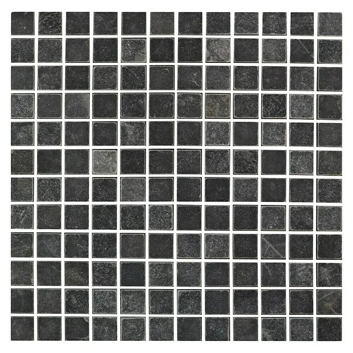 Malla mosaico Blackstone 2,3 - 30 x 30 cm, Negro, Mate - Primer plano de mosaicos negros, creando un patrón sutil y elegante para interiores modernos.