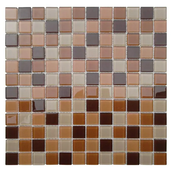 Malla mosaico Murano - 30 x 30 cm, Beige, Brillante - Imagen de alta resolución de mosaicos cuadrados en tonos tierra y marrones. Perfecto para proyectos de diseño de baños y cocinas.