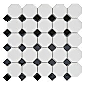 BHS Showroom Baldosa de mosaico Octógono (30 x 30 cm, Blanco/Negro)