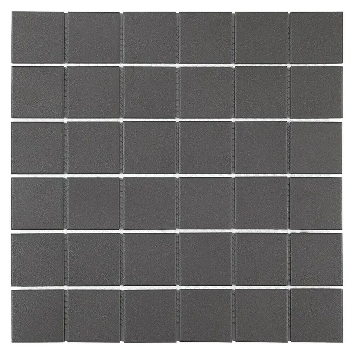 Malla mosaico Tecniq - 30 x 30 cm, Negro, Mate - Baldosa de mosaico cuadrada gris oscuro con líneas de lechada blanca, ideal para diseños modernos de baño o cocina. Elegante.