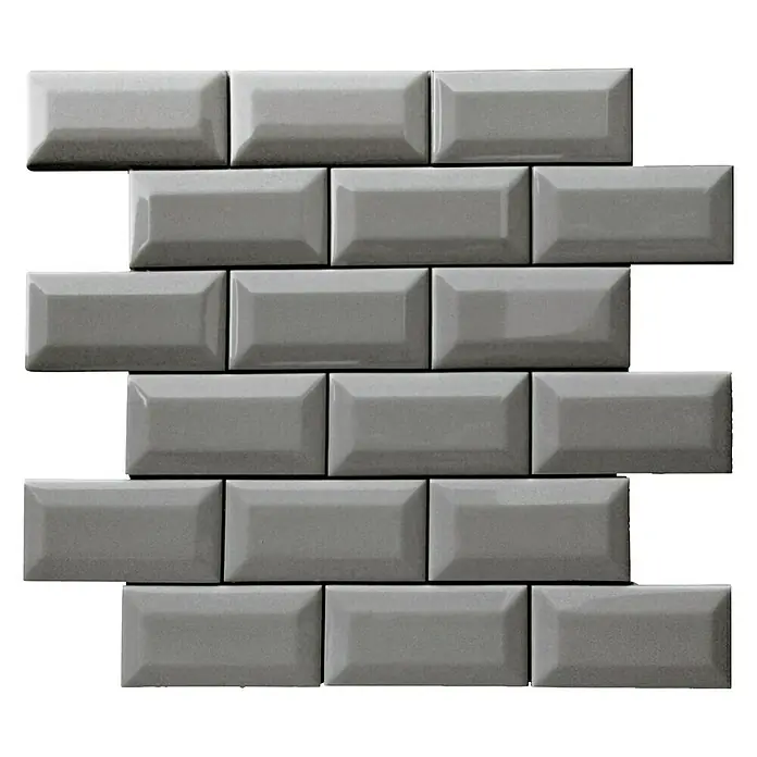 Malla mosaico Mini-Metro - 30 x 30 cm, Gris oscuro, Brillante - Azulejos de metro grises en un patrón de ladrillo horizontal. Estos azulejos elegantes añaden un toque de elegancia moderna a cualquier espacio.
