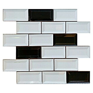 Malla mosaico Mini-Metro (30 x 30 cm, Blanco/Negro, Brillante)