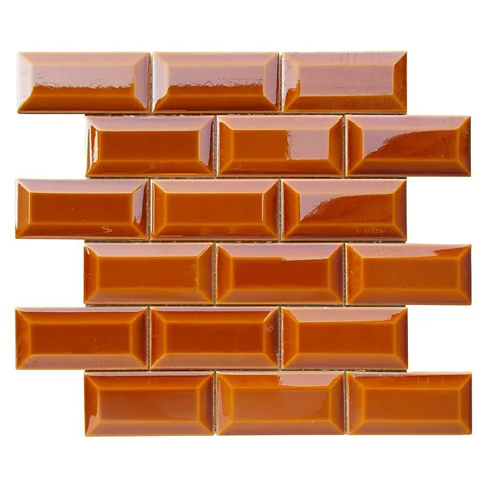 Malla mosaico Mini-Metro - 30 x 30 cm, Caramelo, Brillante - Azulejos de ladrillo color caramelo brillante para diseños de pared elegantes.