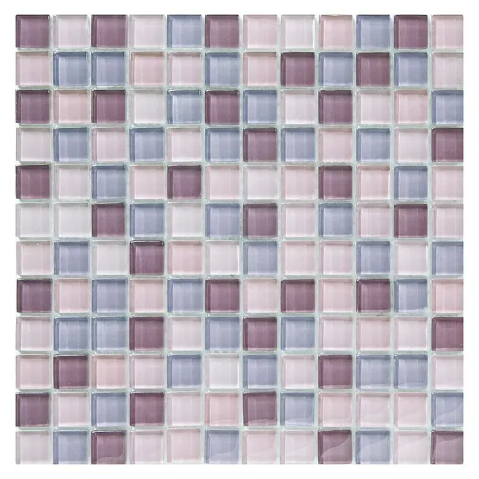 BHS Showroom Malla mosaico Murano - 30 x 30 cm, Lila, Brillante - Azulejos de mosaico cuadrados en diversos tonos pastel. Perfectos para baños o cocinas, estos azulejos crean un ambiente suave y relajante.